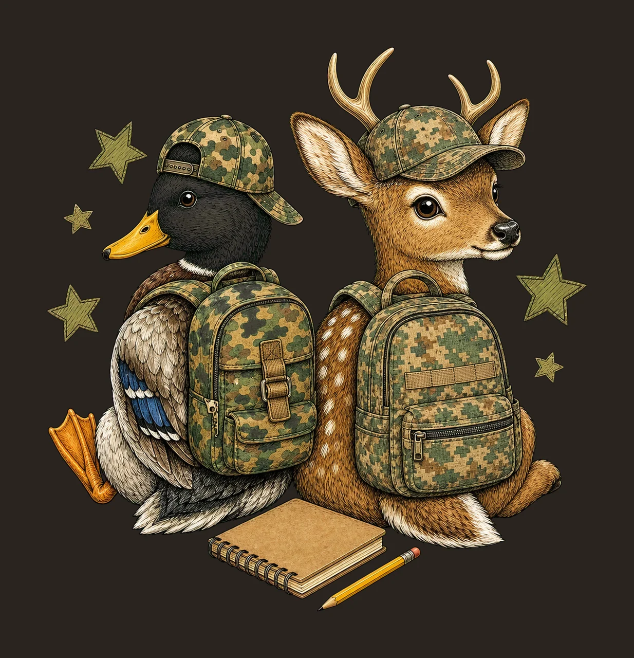 Recess Deer Duck School Doodle Kids sublimation Variation A contrast preview thumbnail