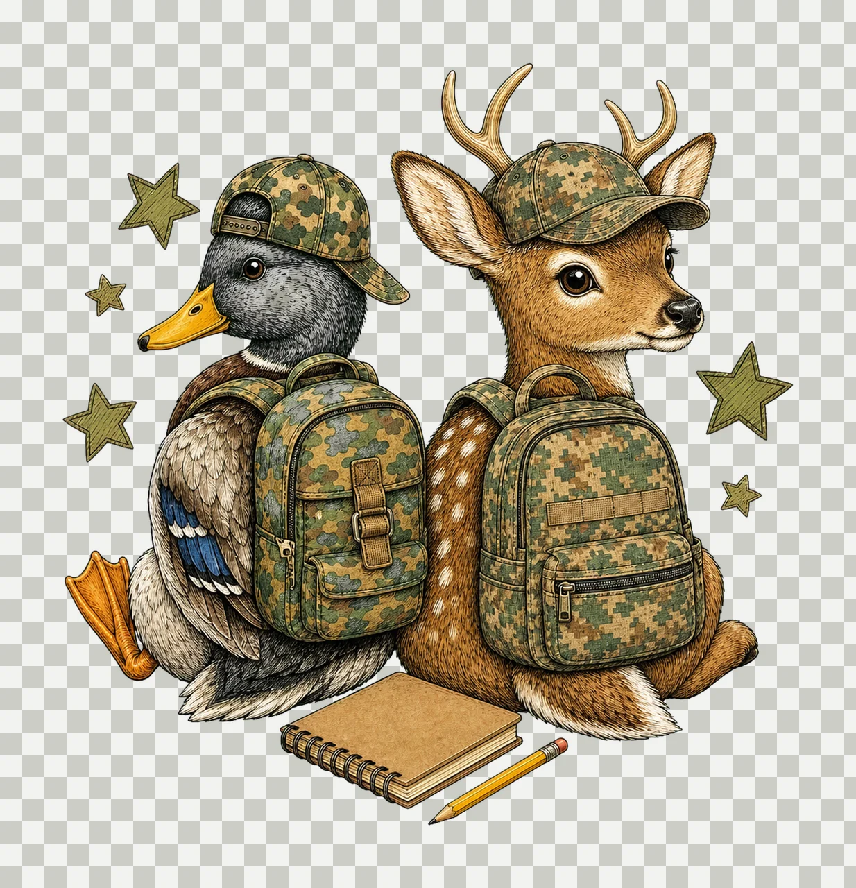Recess Deer Duck School Doodle Kids sublimation Variation A transparency and detail preview thumbnail