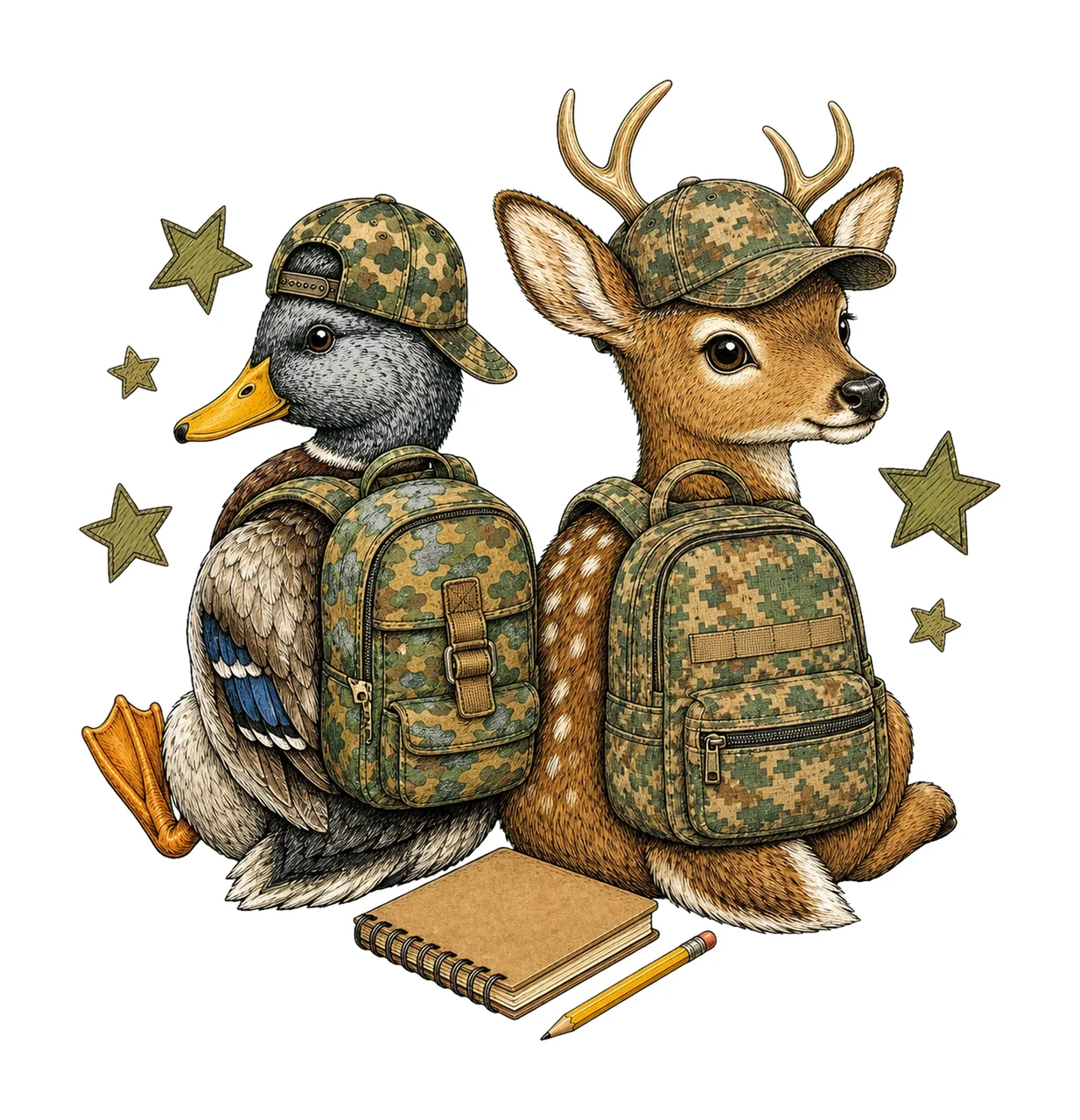 Recess Deer Duck School Doodle Kids sublimation Variation A