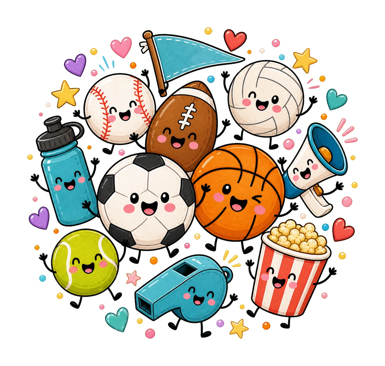 Cute Sports Balls Soccer Game Day Doodle Variation F