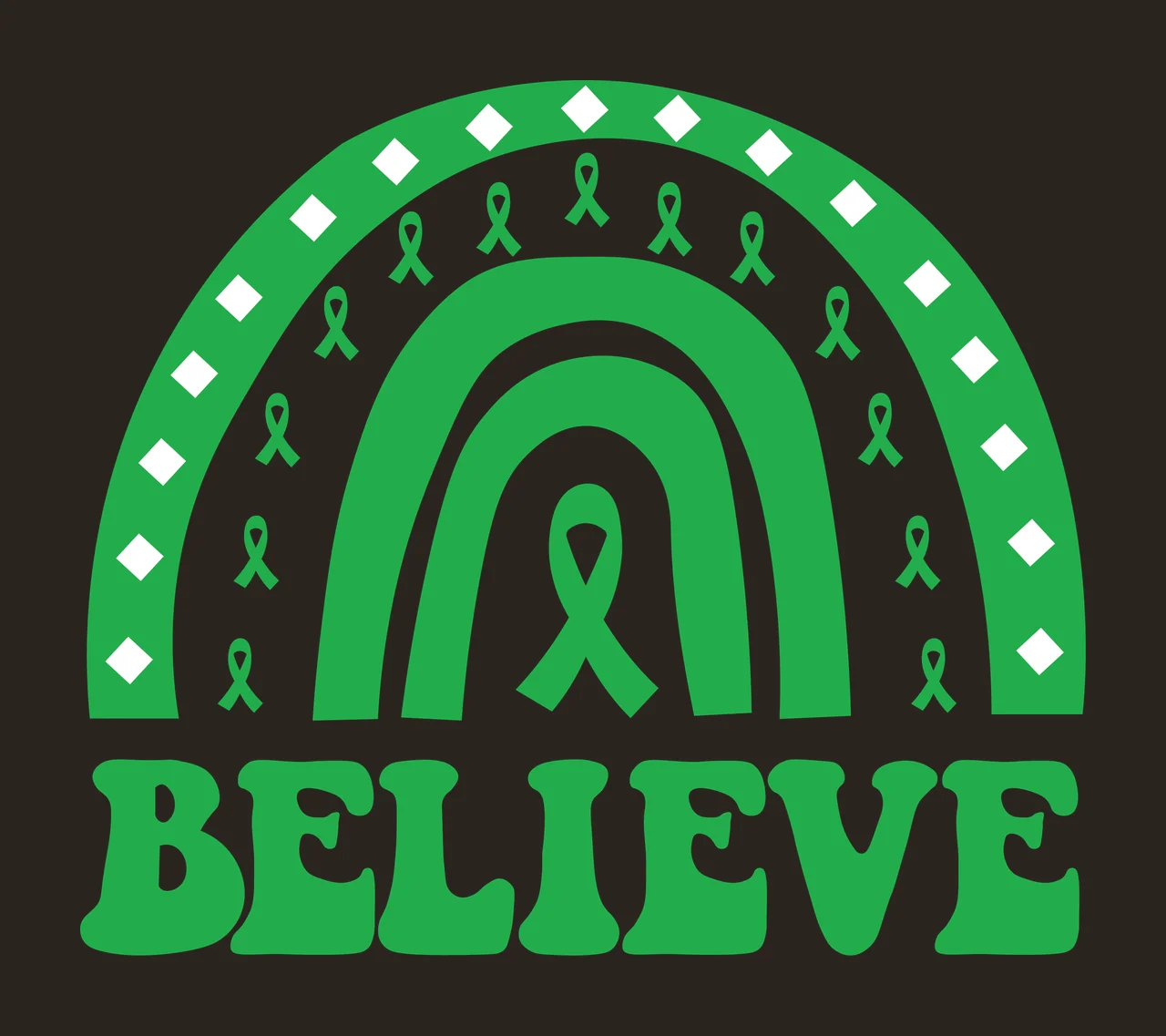 Believe Rainbow With Awareness Ribbon Silhouette arched black contrast preview thumbnail