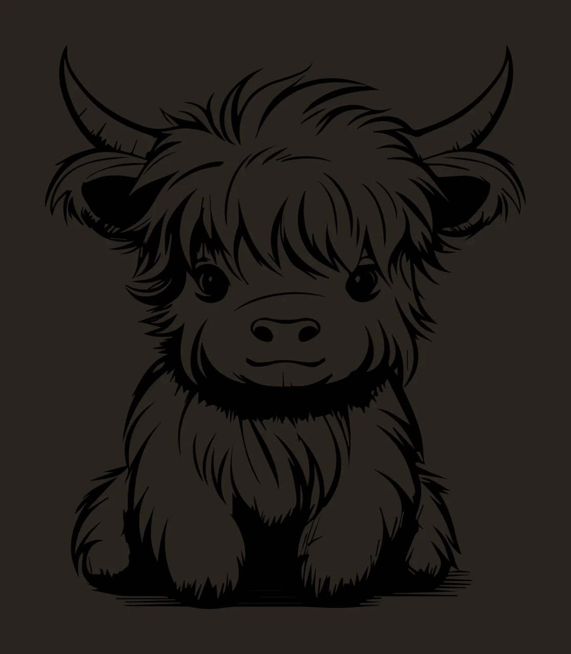 Highland Cow Small Calf Standing Front horns fur black and white contrast preview thumbnail