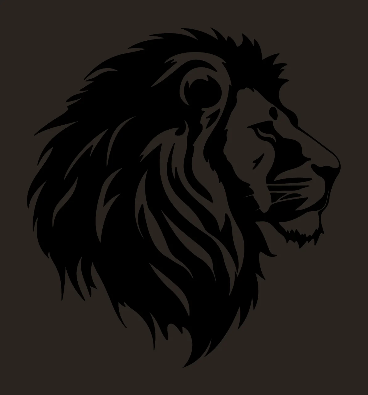 Lion Head Silhouette In Profile looking mane black white plain contrast preview thumbnail