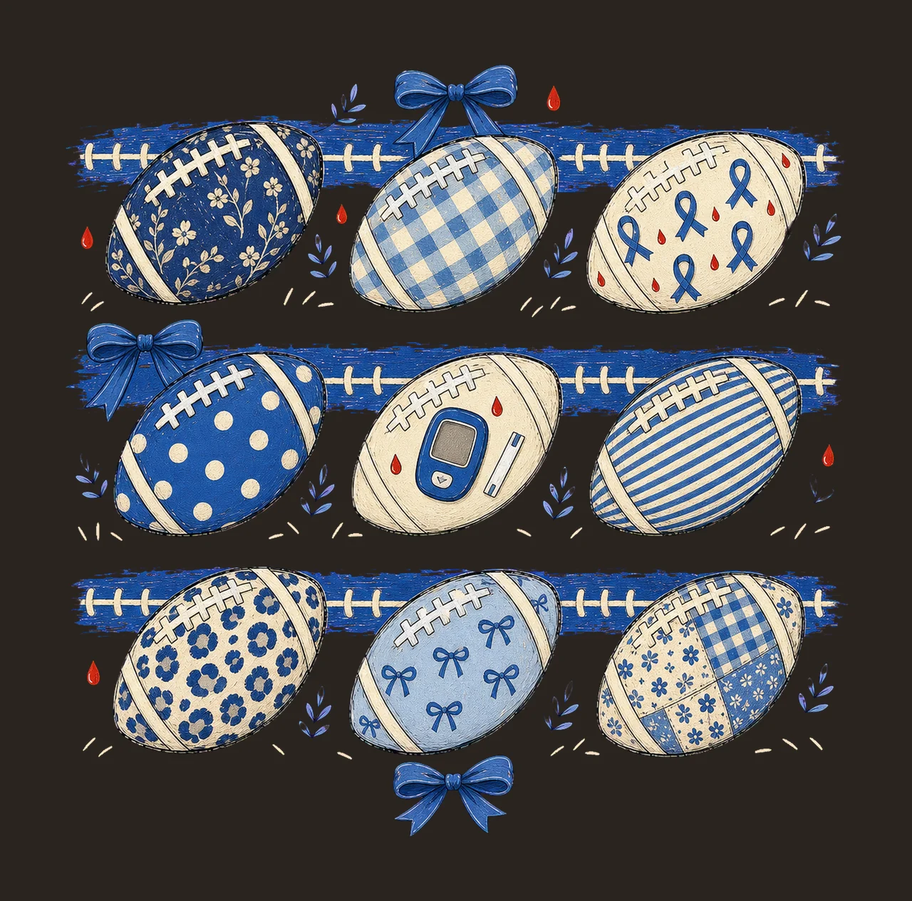 Nine Football Diabetes Awareness Patterns bundle 03 contrast preview thumbnail