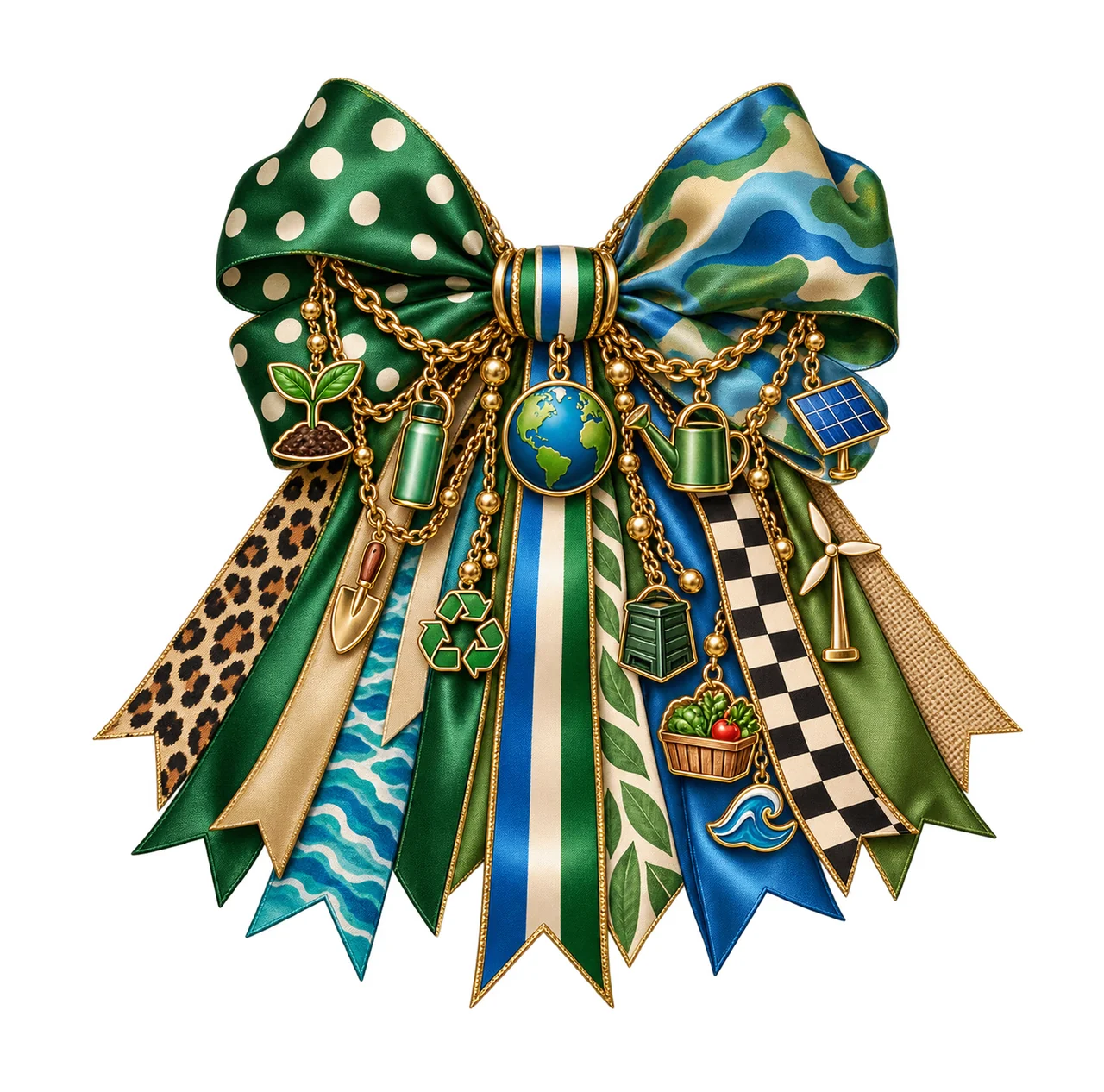 Earth Day Bow Charm PNG, Gold Chain Charms, Transparent Sublimation Design, Digital Download
