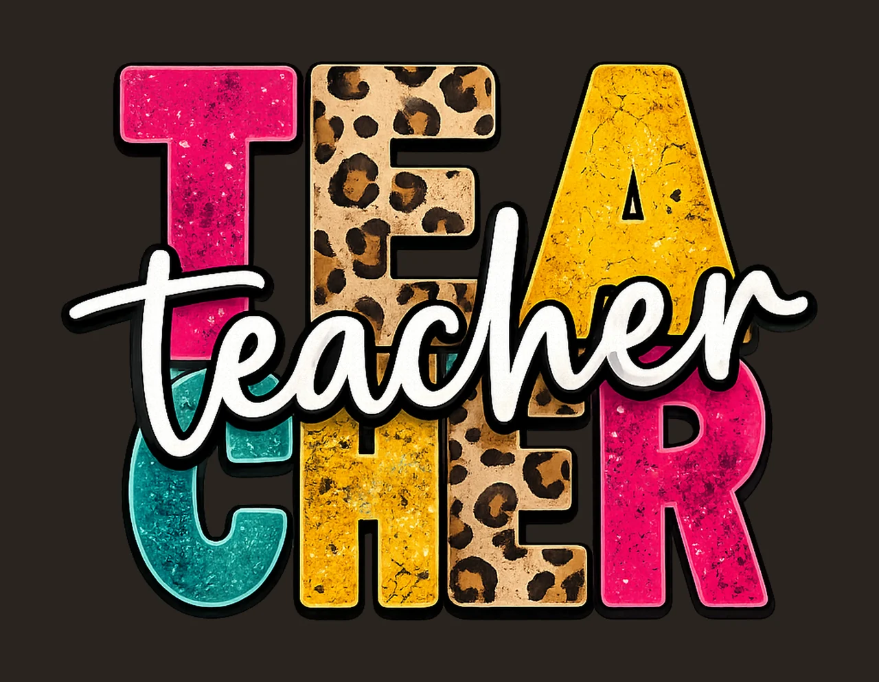 Teacher leopard pattern bright retro letters Sublimation contrast preview thumbnail