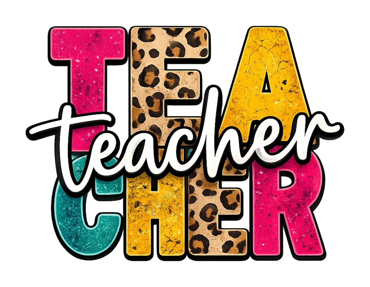Teacher leopard pattern bright retro letters Sublimation
