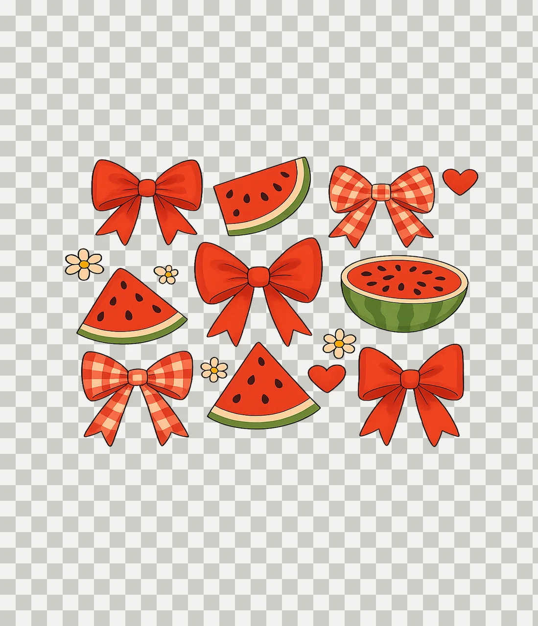 Watermelon Fruit And Ribbon Pattern With Black Background transparency and detail preview thumbnail