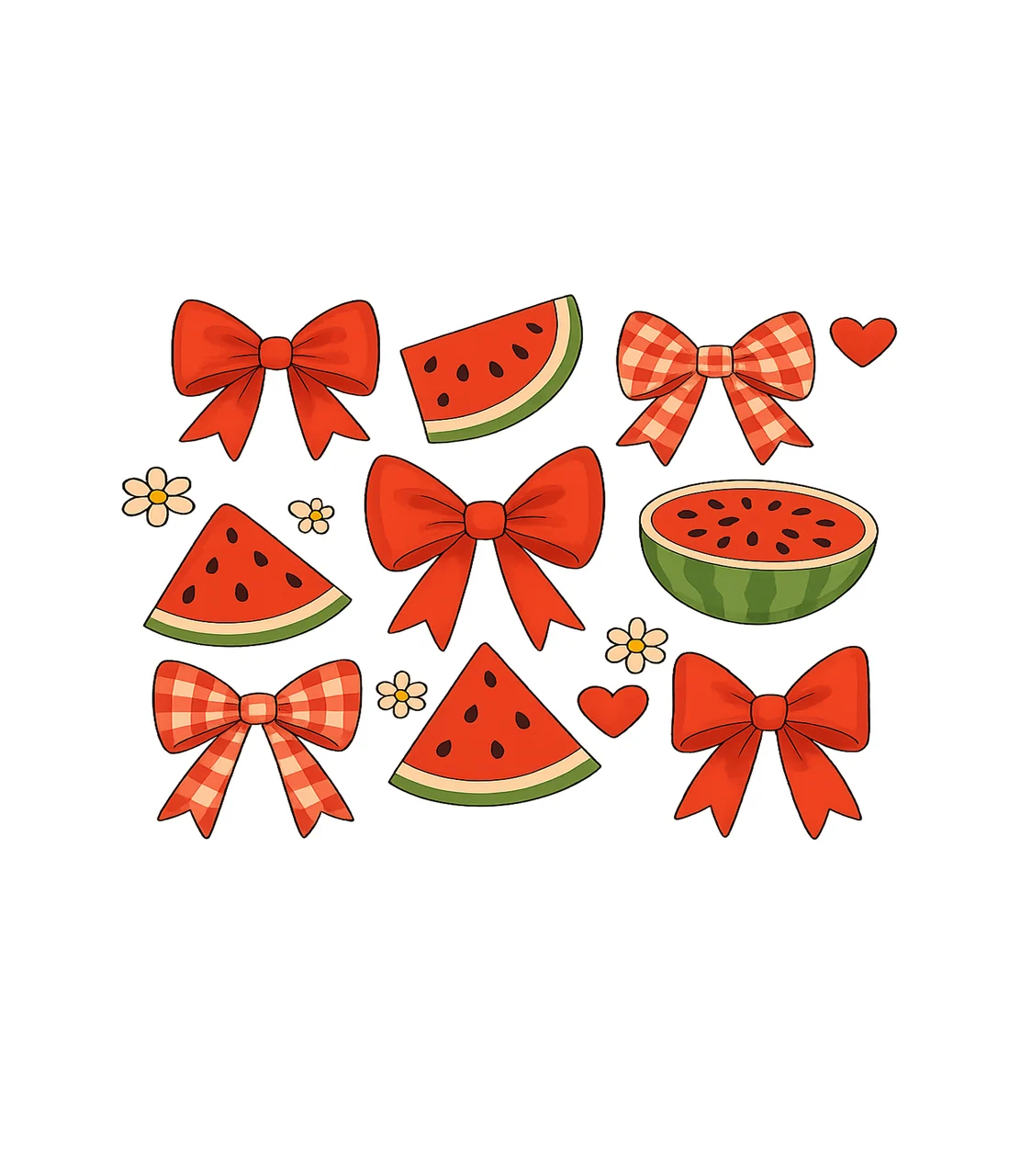 Watermelon Fruit And Ribbon Pattern With Black Background
