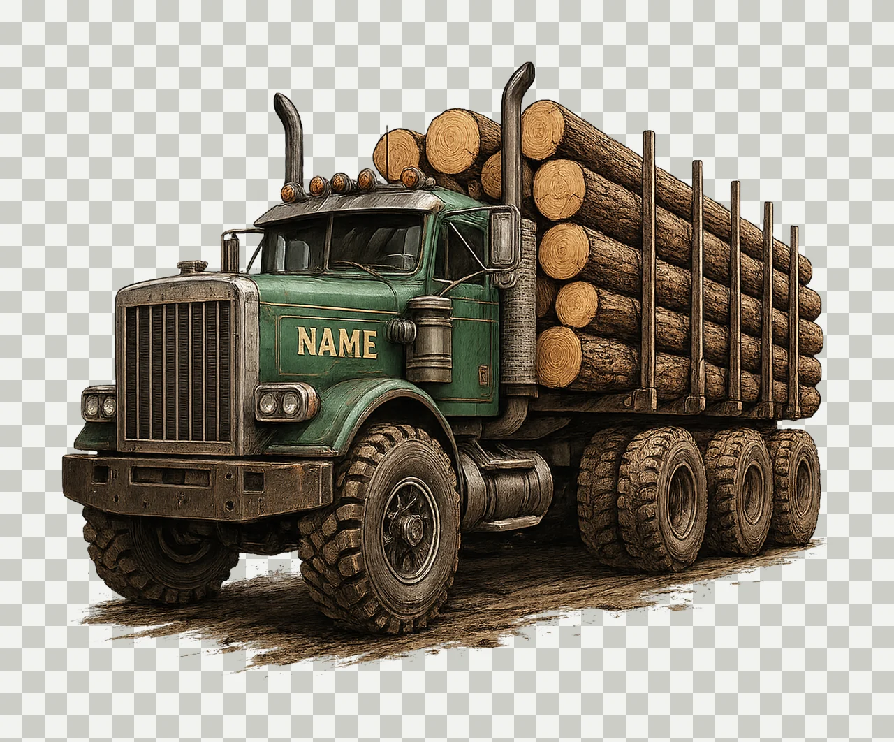 Logging truck sublimation design logging equipment shirt transparency and detail preview thumbnail