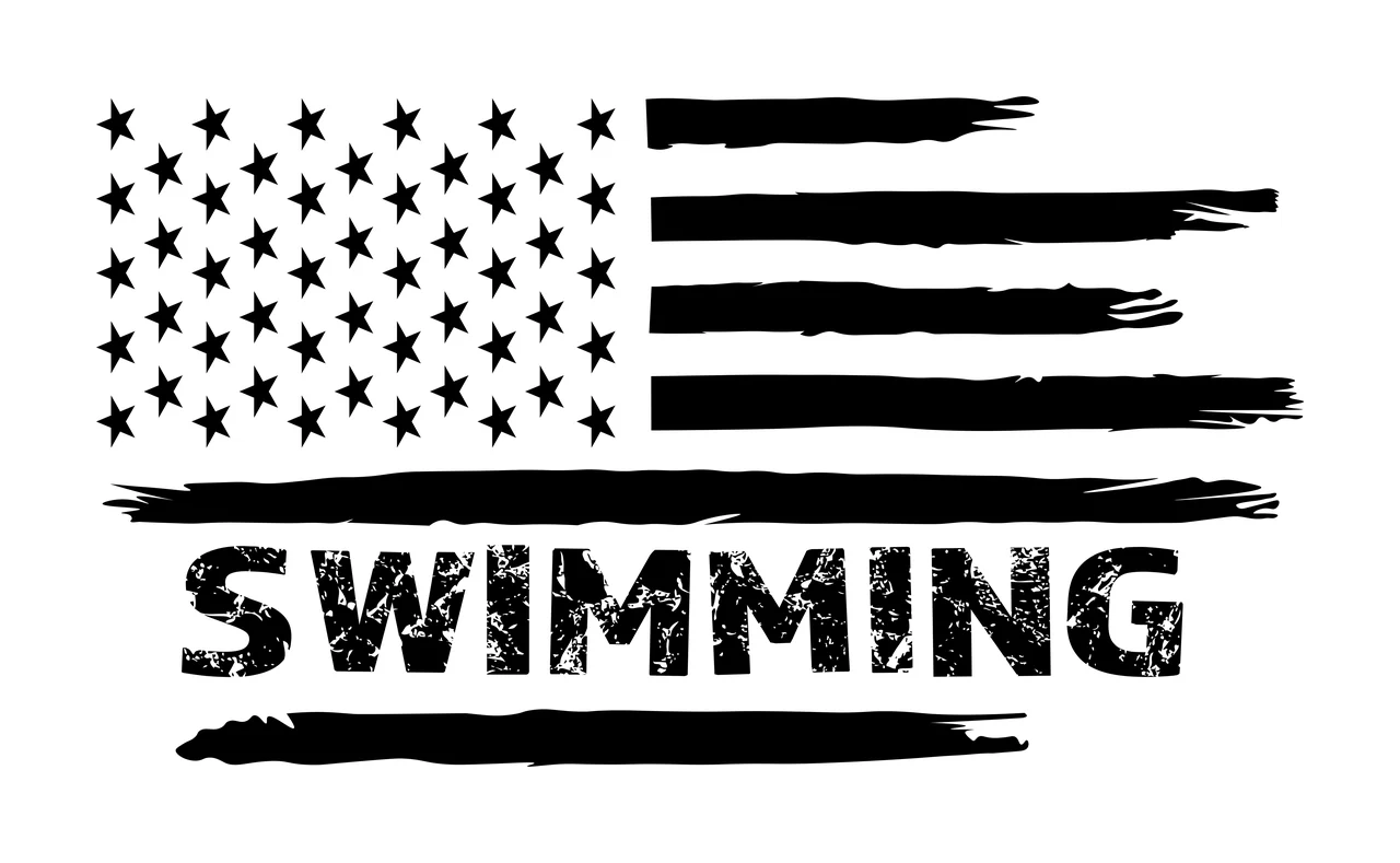 Swimming Flag Distressed Graphic Silhouette stars stripes black