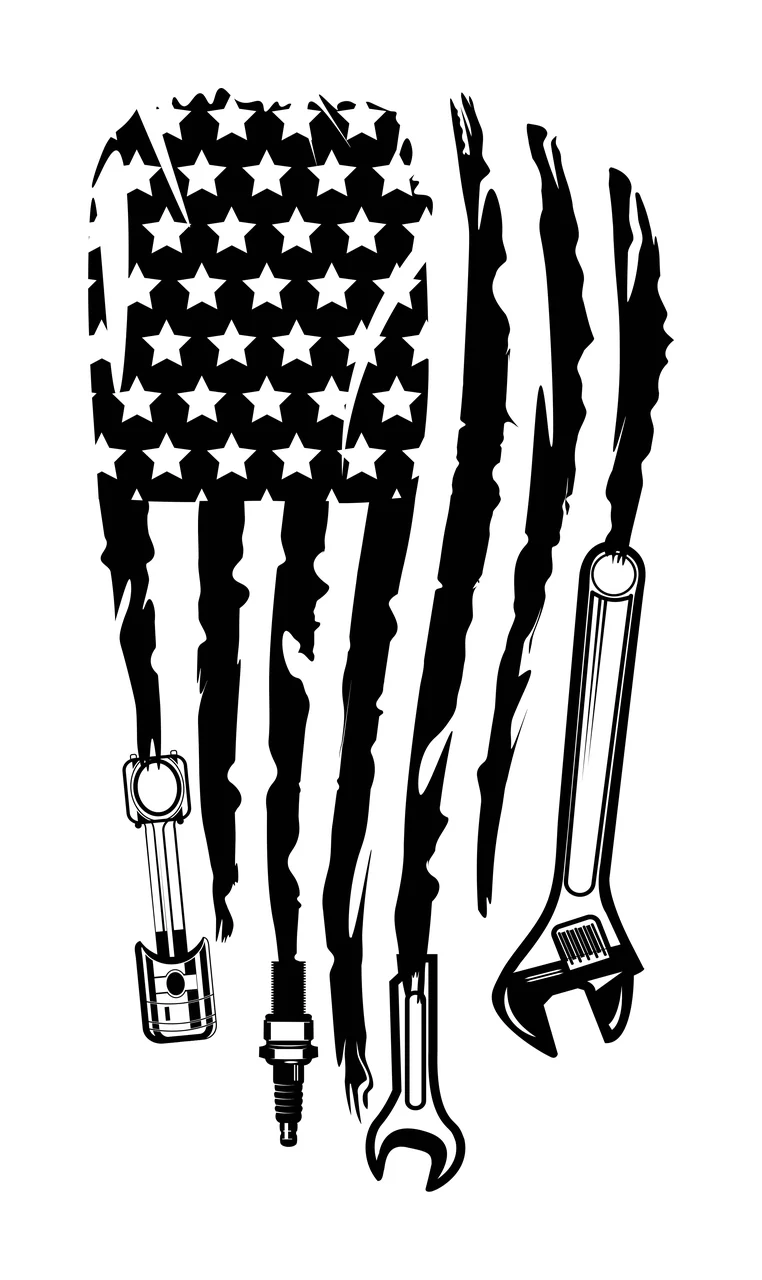 Mechanic American Flag Tool Mechanics Silhouette distressed