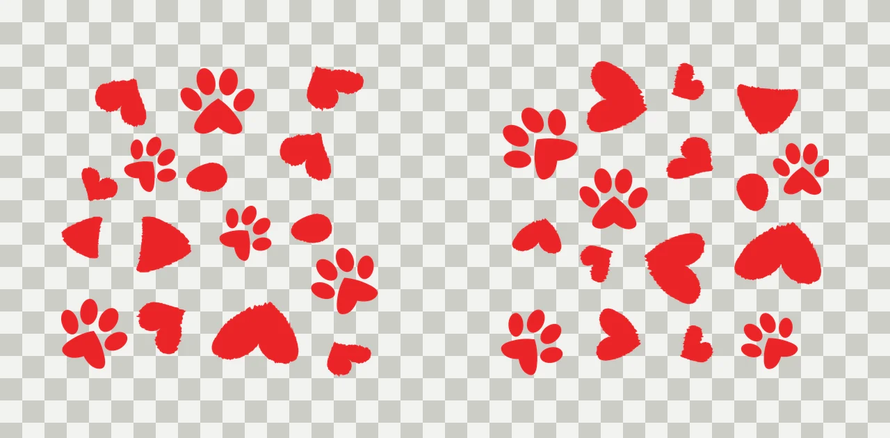 Paw Can Glass Wrap Prints And Hearts Pattern flat black white transparency and detail preview thumbnail
