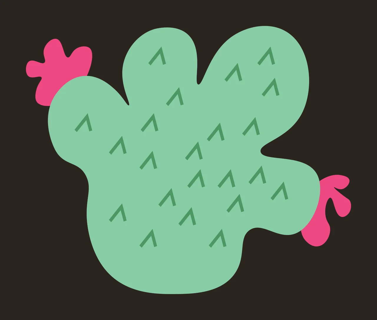 Stylized green cactus with pink rooster comb and wattle Illustration with green cactus body and green arrow-shaped spines contrast preview thumbnail