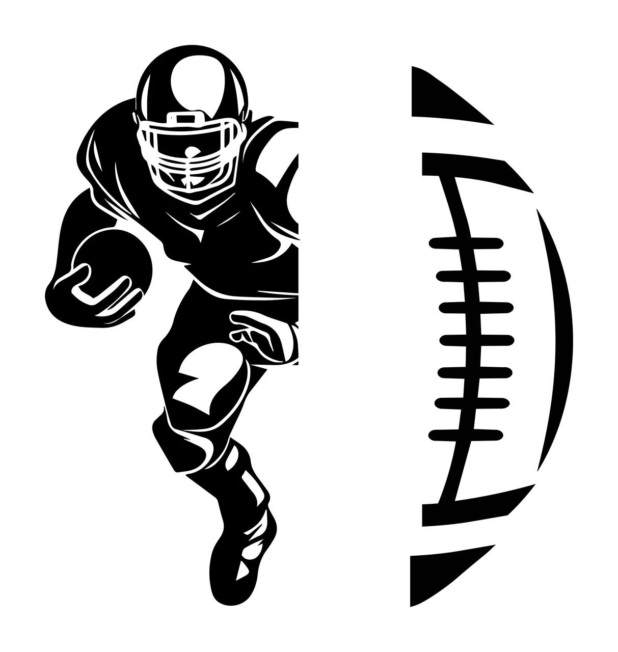 Football Player Running Next To Ball silhouette black white
