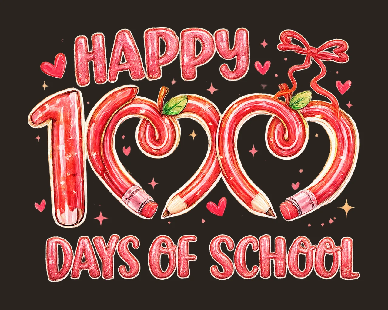 Happy 100 Days 100 Days Of School Design Teacher Valentine contrast preview thumbnail