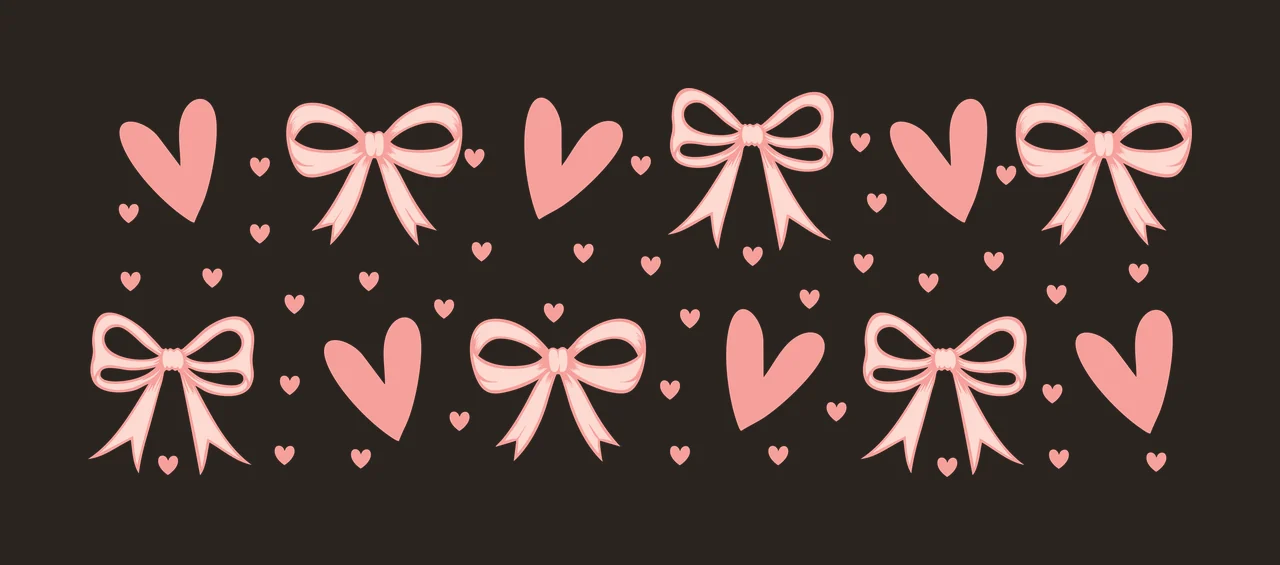 Bow Can Glass Wrap Pattern Of Black Bows and hearts white heart contrast preview thumbnail