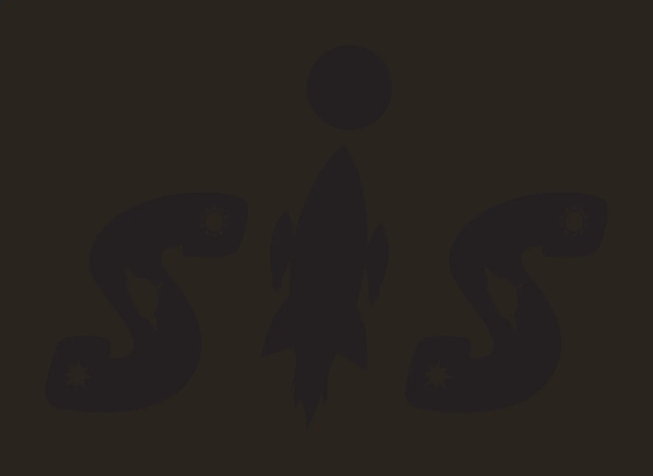 SIS Typography Design with rocket, sun, stars and planet in black and white contrast preview thumbnail
