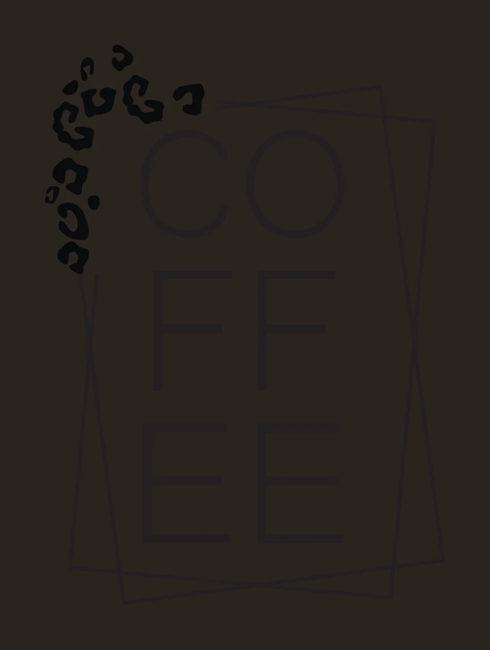 CO FF EE COFFEE typography with COFFEE text, leopard print, geometric frames and overlapping rectangles in black and white contrast preview thumbnail