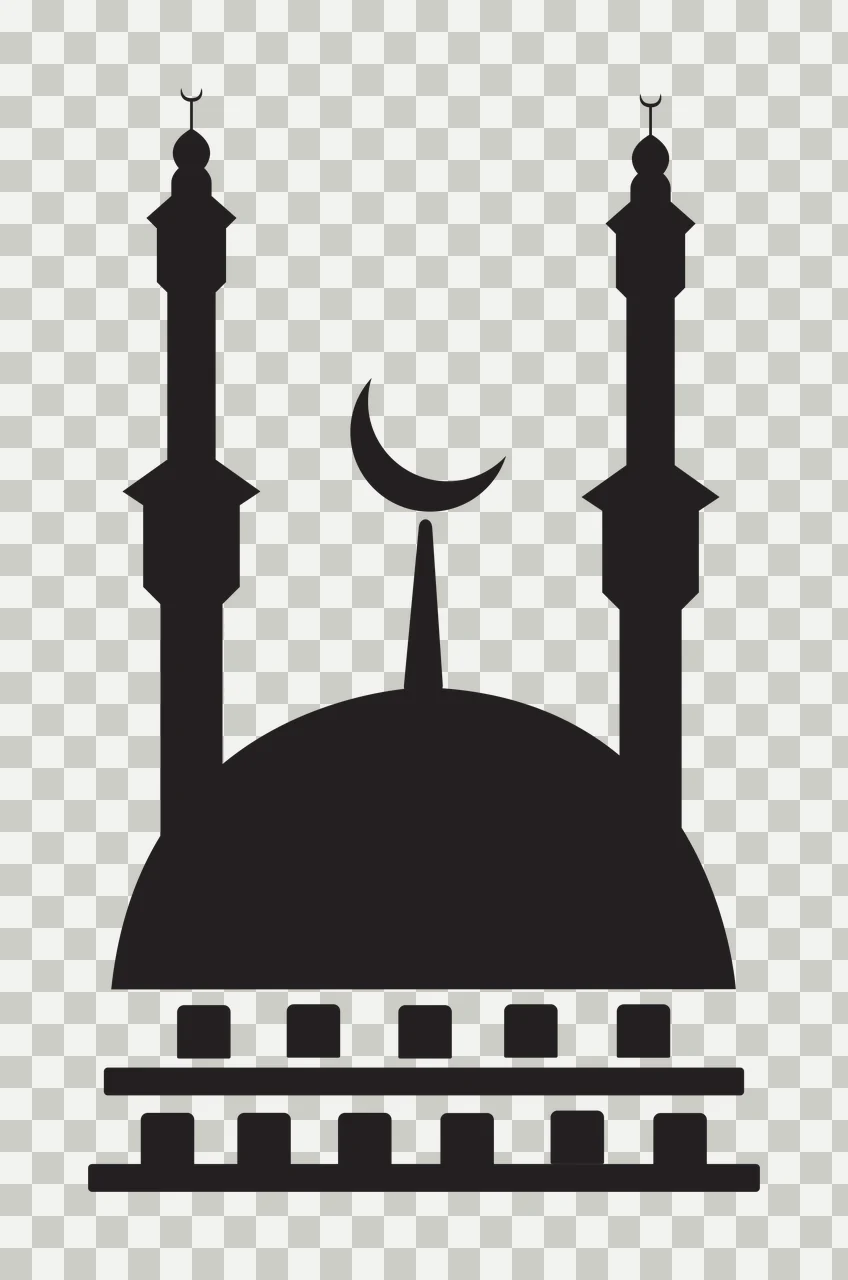 Black Mosque Silhouette With Crescent Moon dome two towers transparency and detail preview thumbnail
