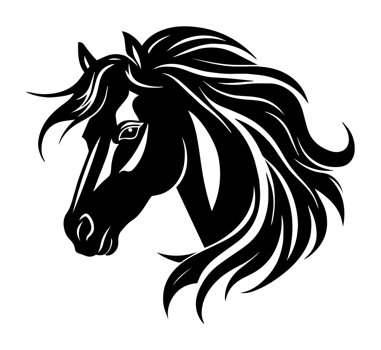 Horse Head Black Silhouette Profile mane equine animal majestic