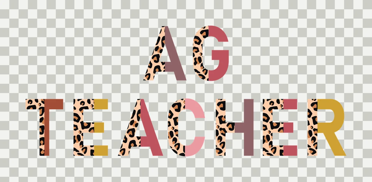 AG TEACHER Typography Design with leopard print pattern, bold sans serif text, split color pattern and muted earth tones in tan, black and brown transparency and detail preview thumbnail