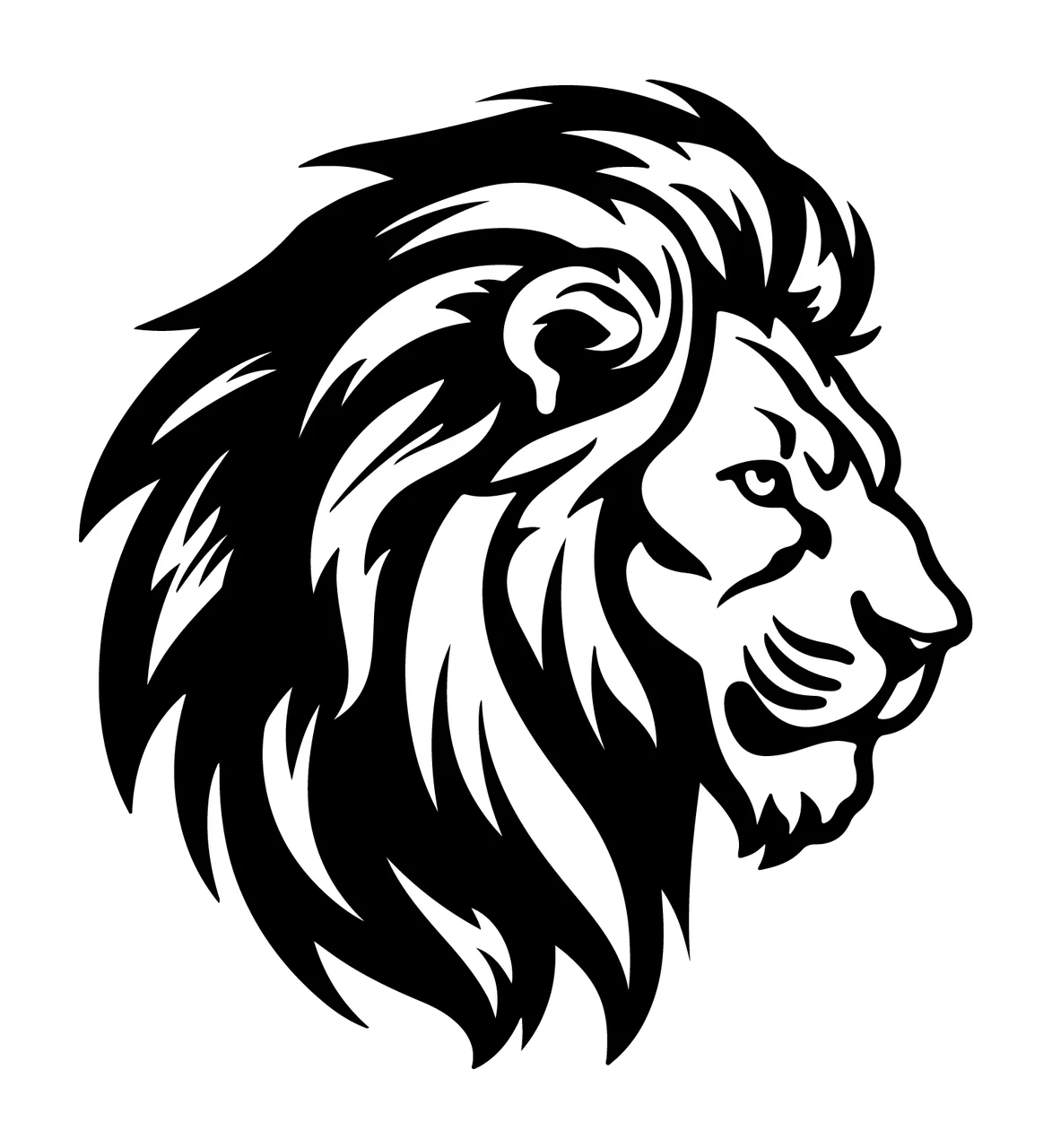 Lion Head Face Black And White Profile mane ear eye snout stencil