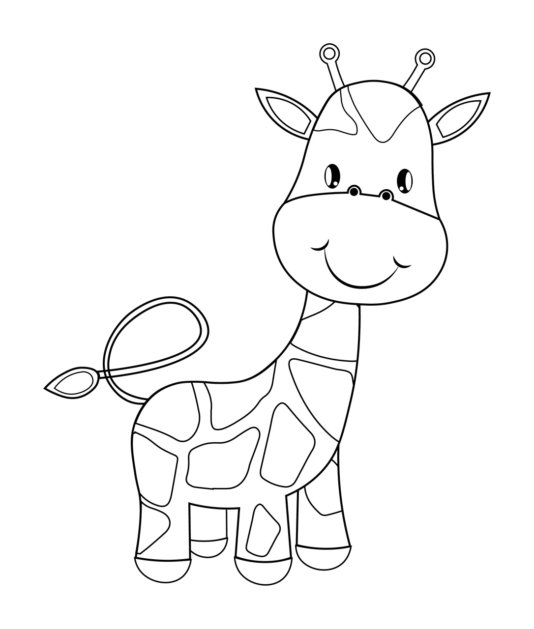 Animal Giraffe Line Drawing Black And White standing spots