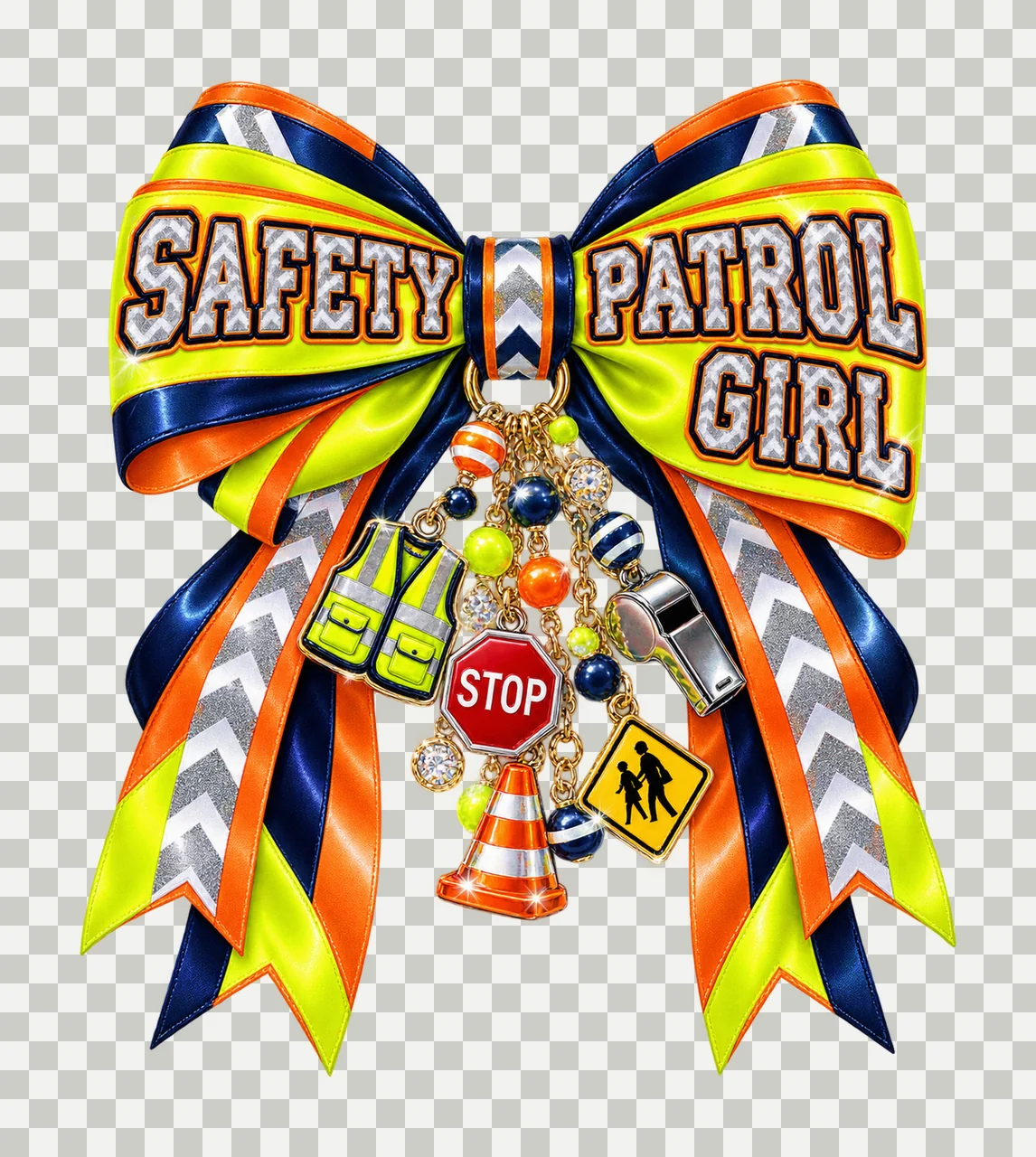 Safety Patrol Girl Bow Charm PNG, Coquette Ribbon Sublimation, Transparent Digital Download transparency and detail preview thumbnail