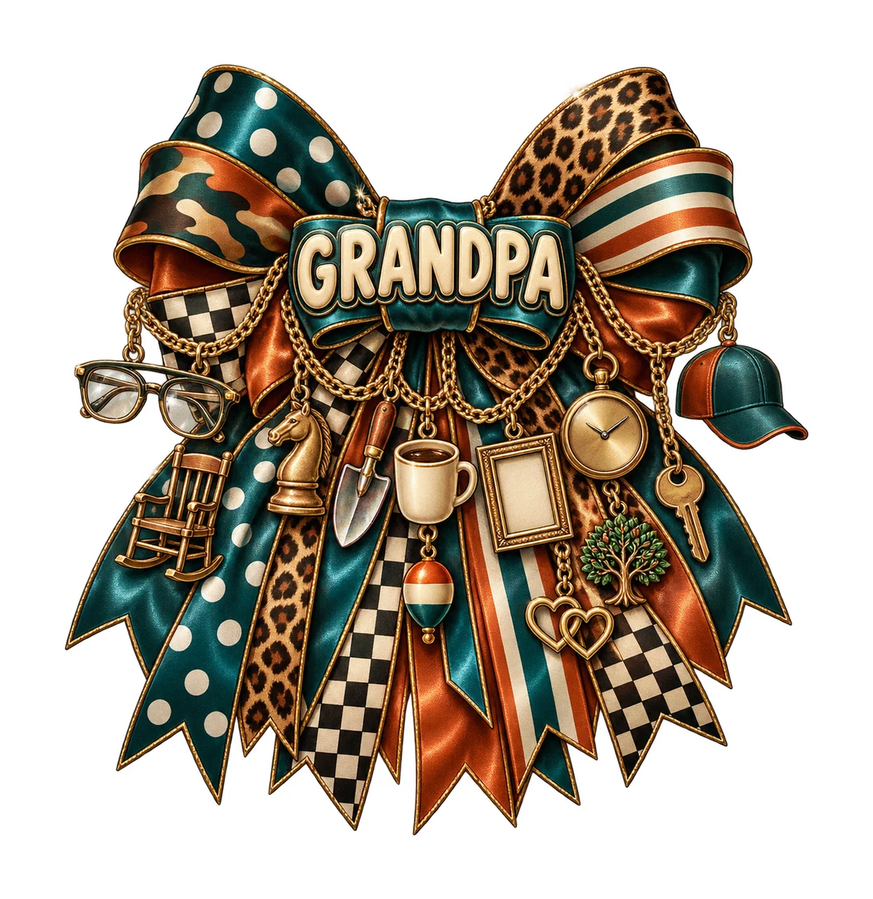 Grandpa Bow Charm PNG, Gold Chain Charms, Transparent Sublimation Design, Digital Download