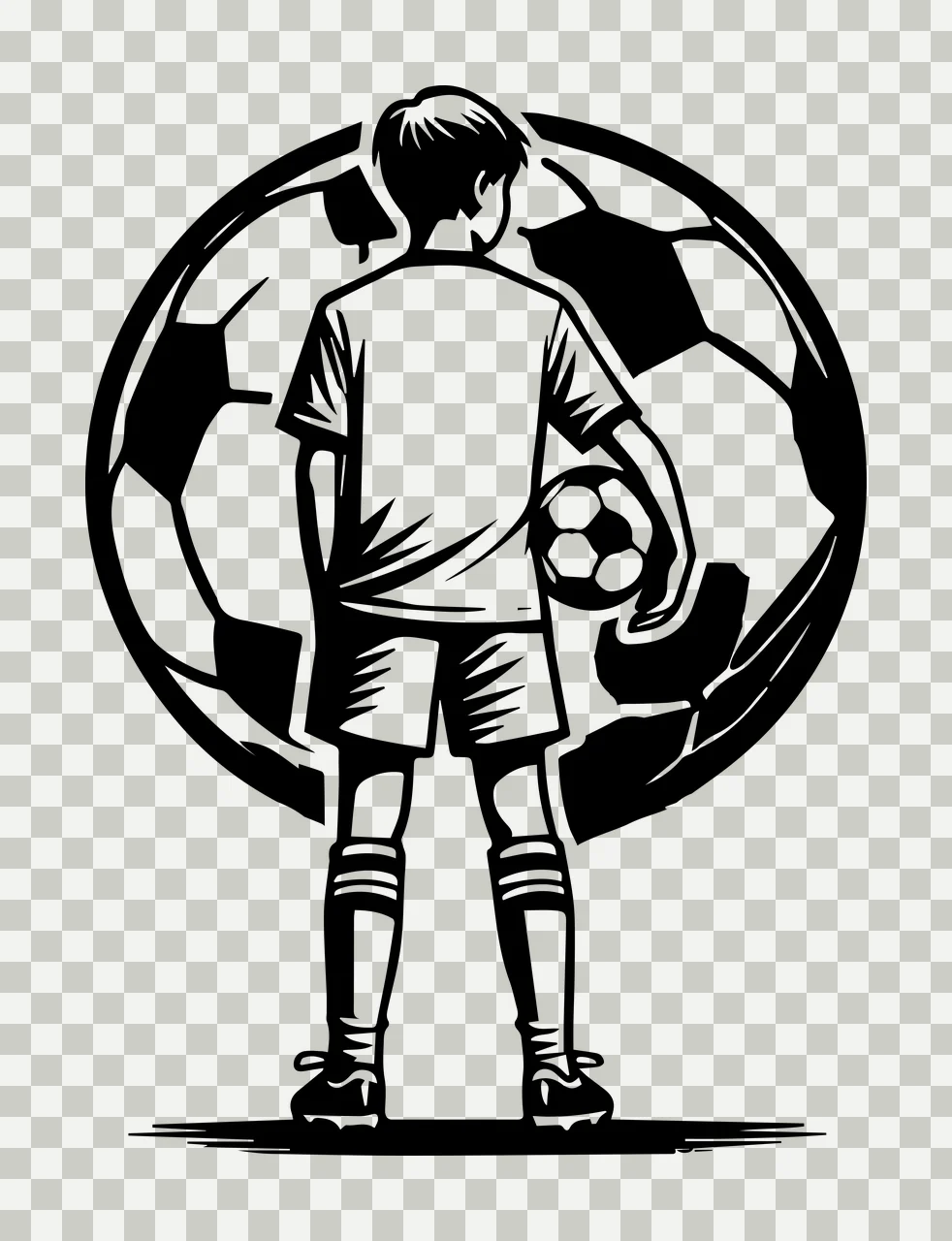 Soccer Ball Player With Graphic standing uniform line art black transparency and detail preview thumbnail