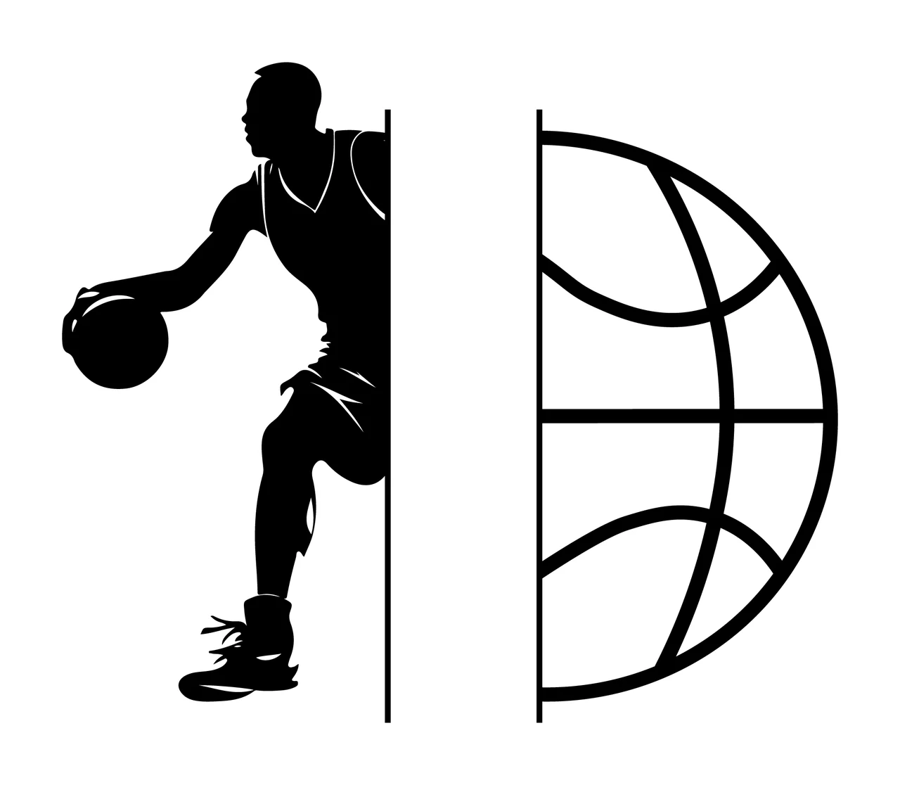 Ball Split Composition With Basketball Player And Half Dribbling