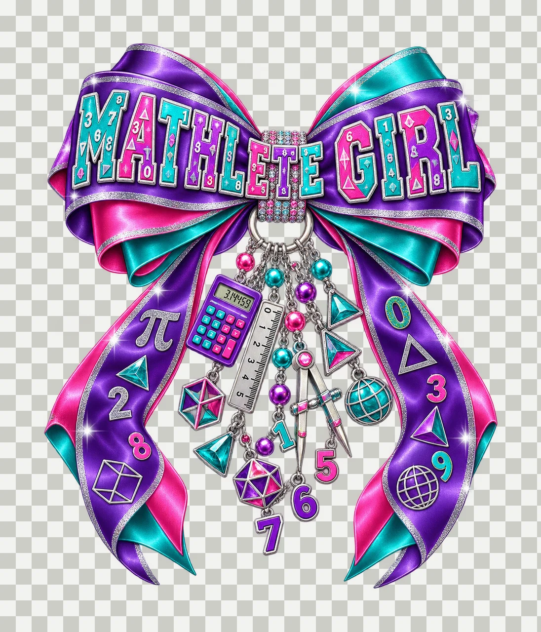 Mathlete Girl Bow Charm PNG, Coquette Ribbon Sublimation, Transparent Digital Download transparency and detail preview thumbnail