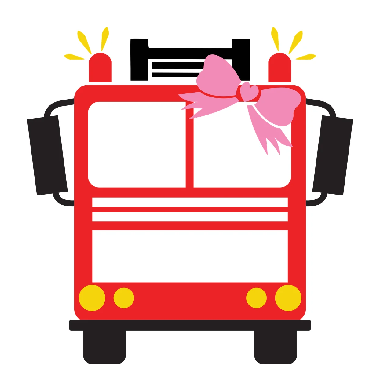 Red fire truck with pink bow Illustration with red fire engine, pink ribbon bow, heart knot and yellow headlights