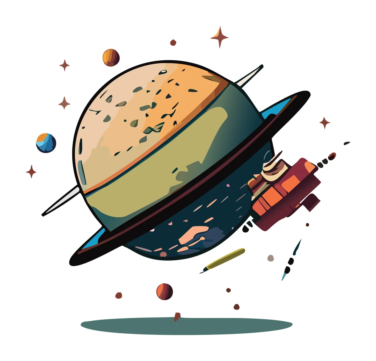 Space Circular Planet Icon With Surrounding Stars orbiting