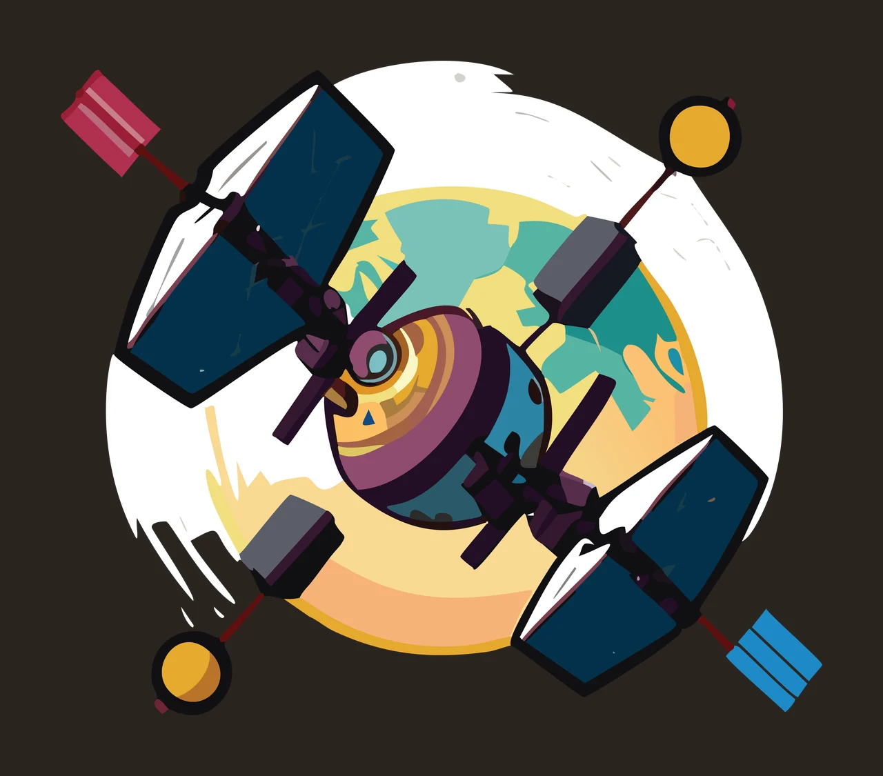 Satellite Silhouette With Circular Central Body floating solar panels contrast preview thumbnail