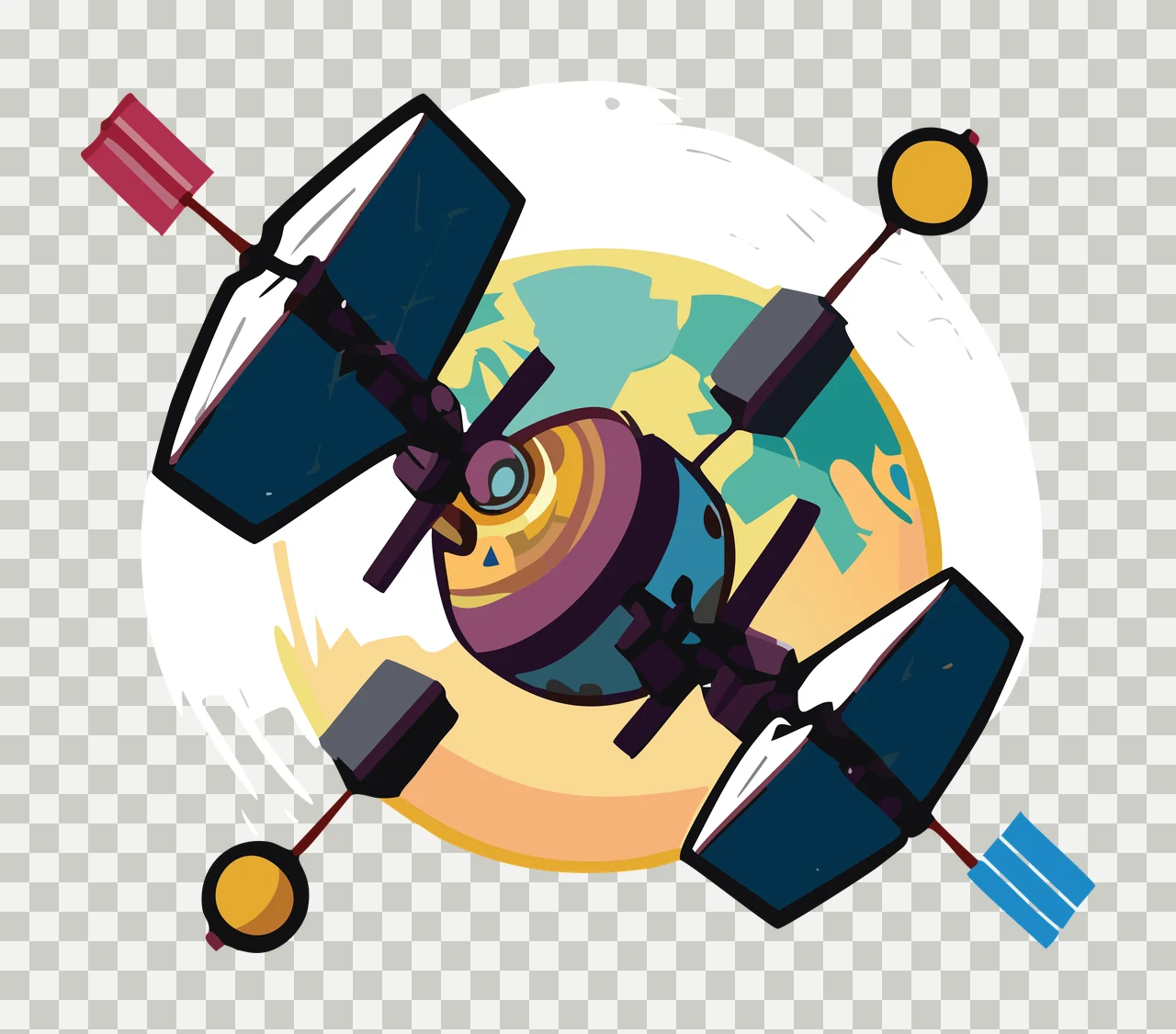 Satellite Silhouette With Circular Central Body floating solar panels transparency and detail preview thumbnail