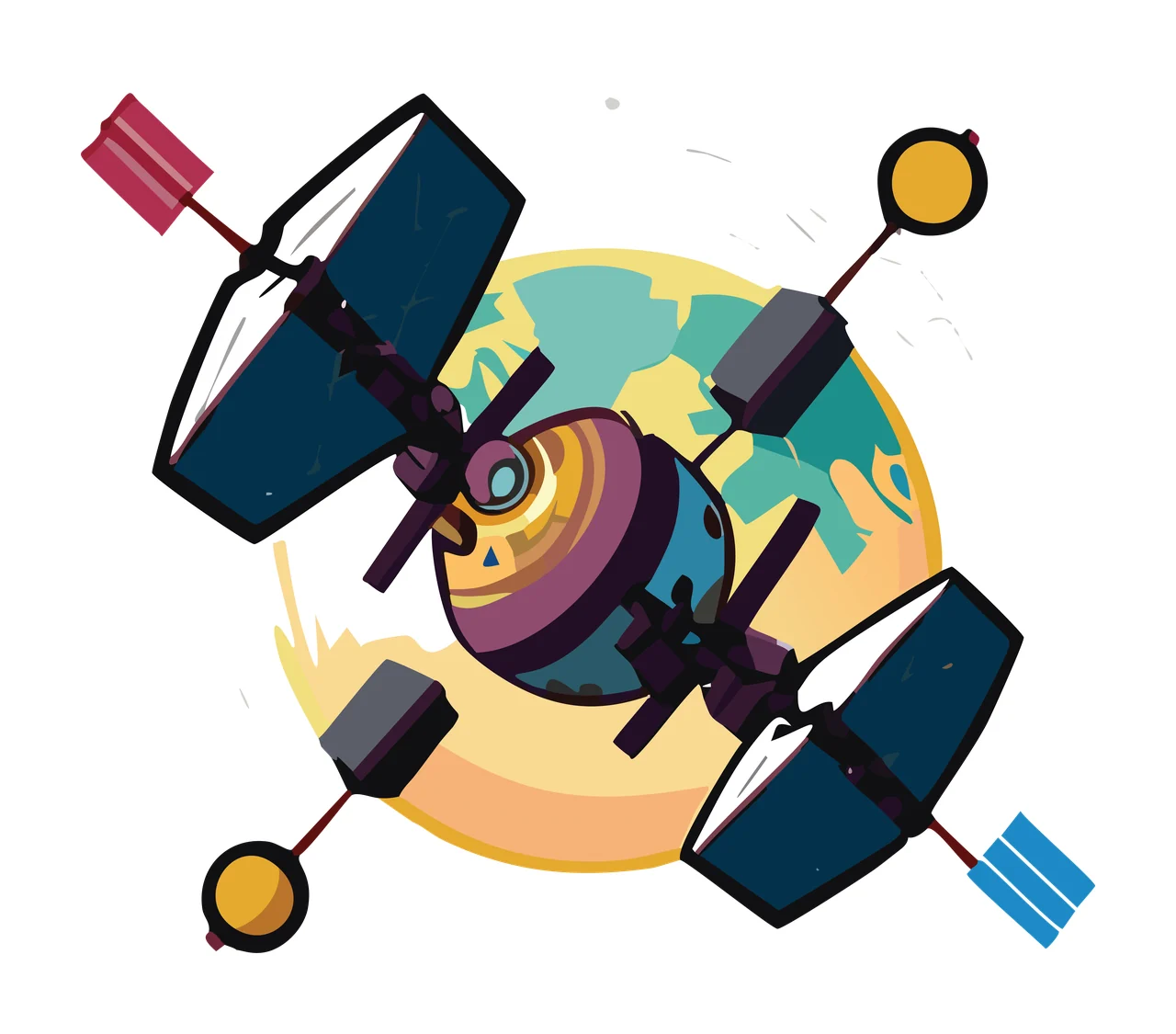 Satellite Silhouette With Circular Central Body floating solar panels