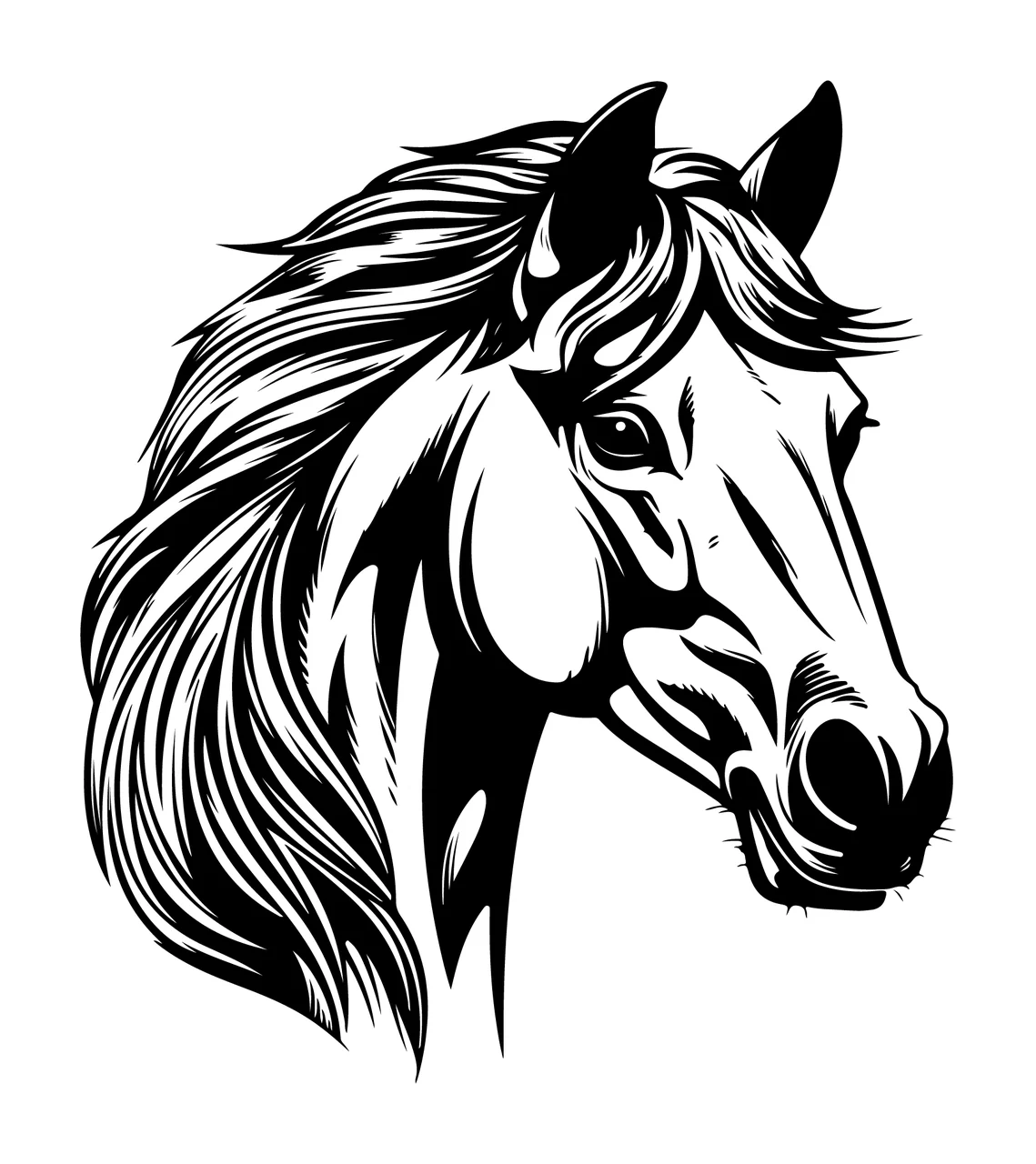 Horse Head Black And White Profile viewing neck mane eye nostril