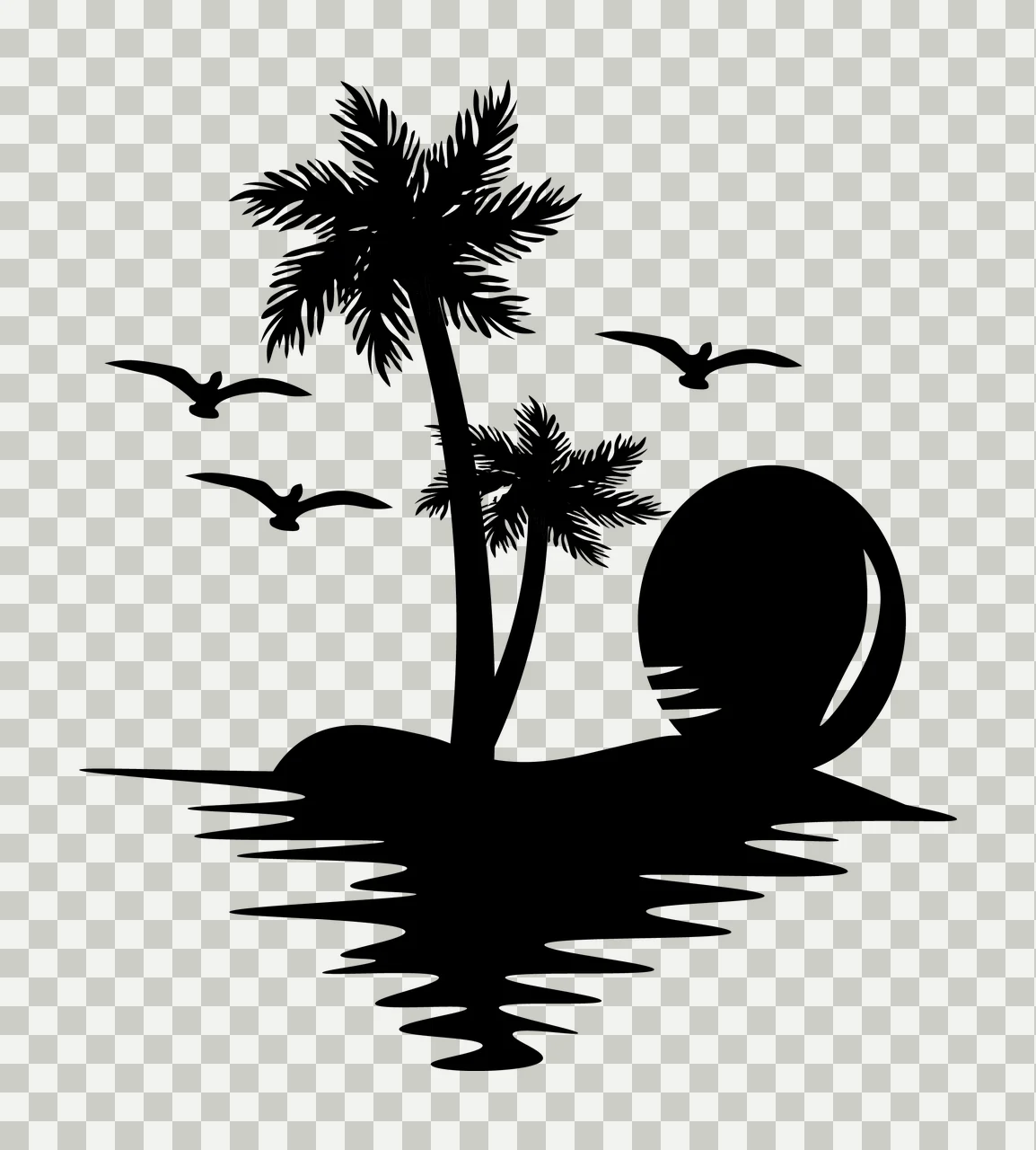 Palm Tree Trees And Sunset Silhouette Graphic beach scene bird transparency and detail preview thumbnail