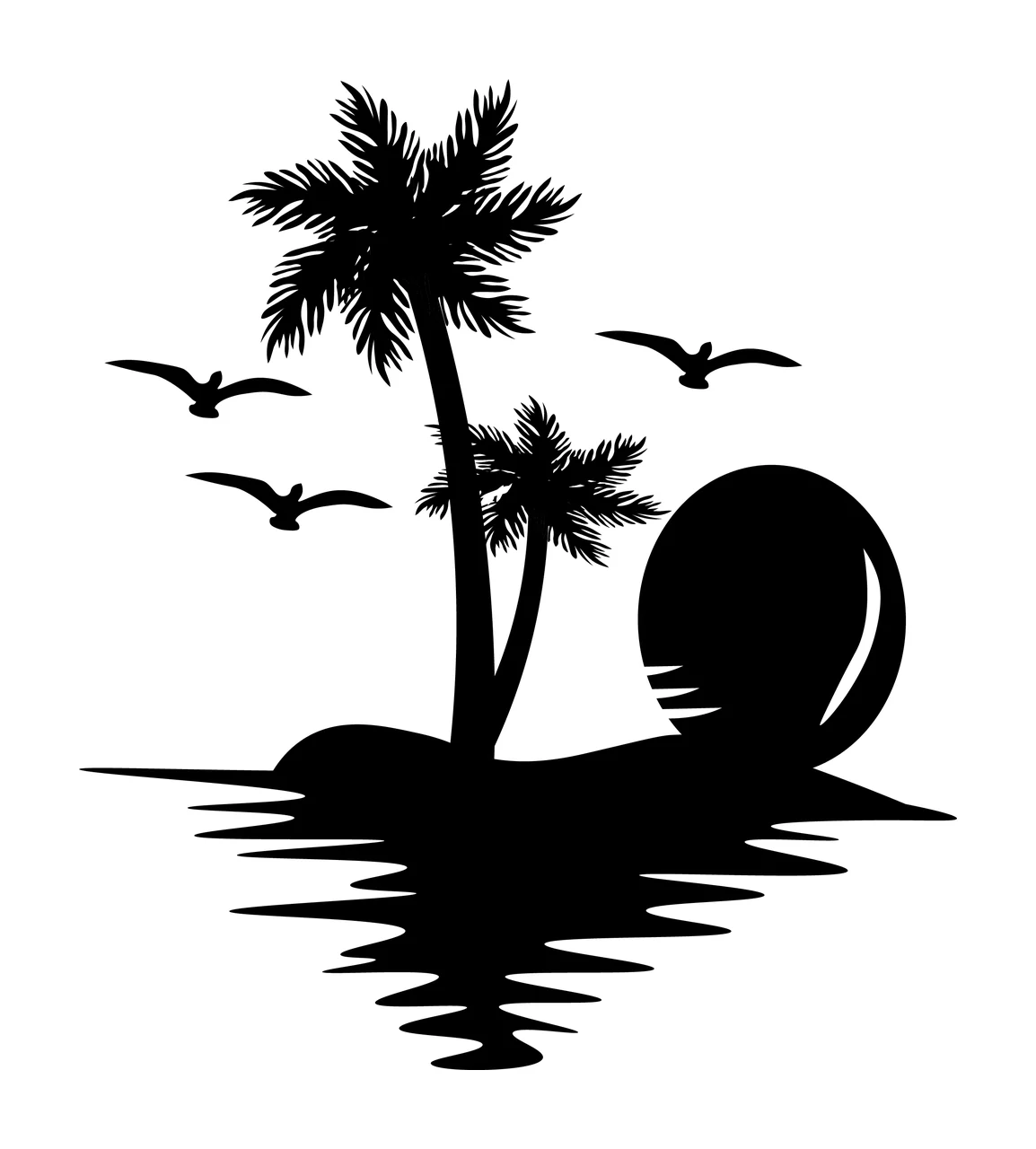 Palm Tree Trees And Sunset Silhouette Graphic beach scene bird