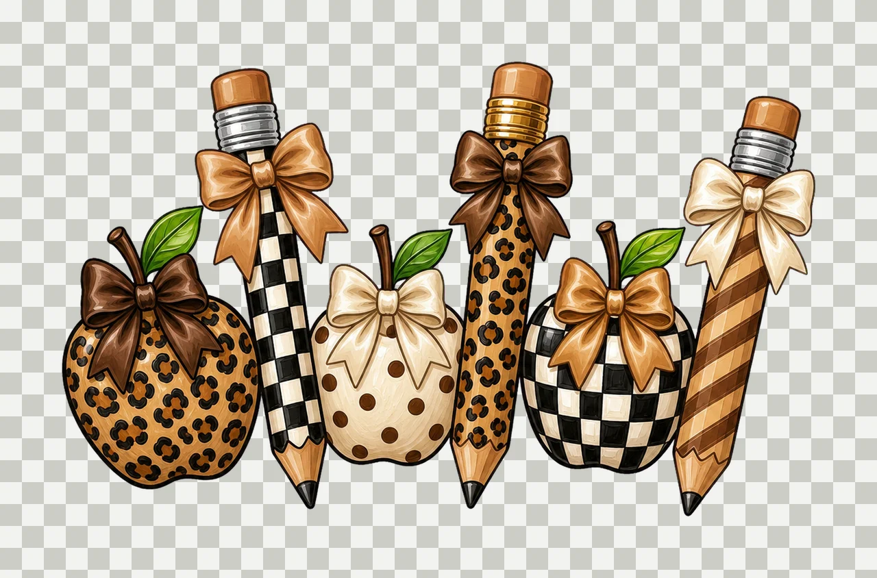 Leopard Teacher Apple School Supplies Variation C transparency and detail preview thumbnail