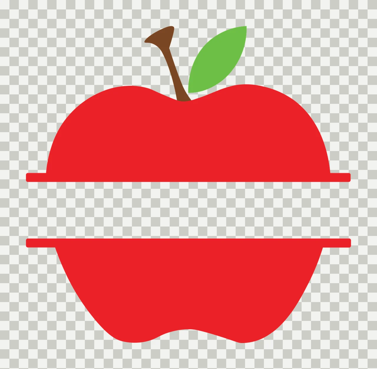 Keychain Black Split Apple Fruit Silhouette stem leaf horizontal gap transparency and detail preview thumbnail