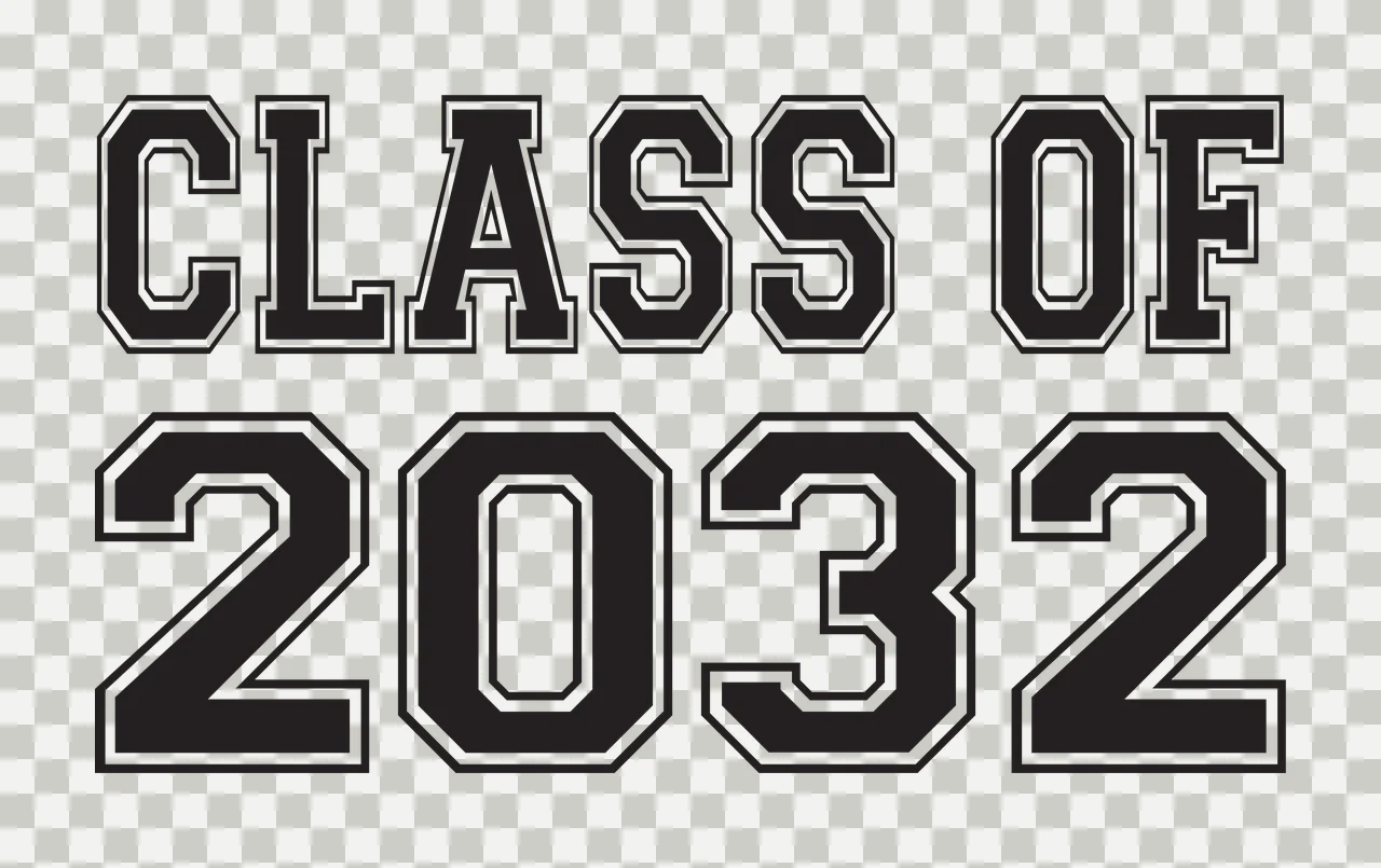 CLASS OF 2032 Typography Design with black text with white outline, uppercase letters and numbers 2 0 3 2 transparency and detail preview thumbnail