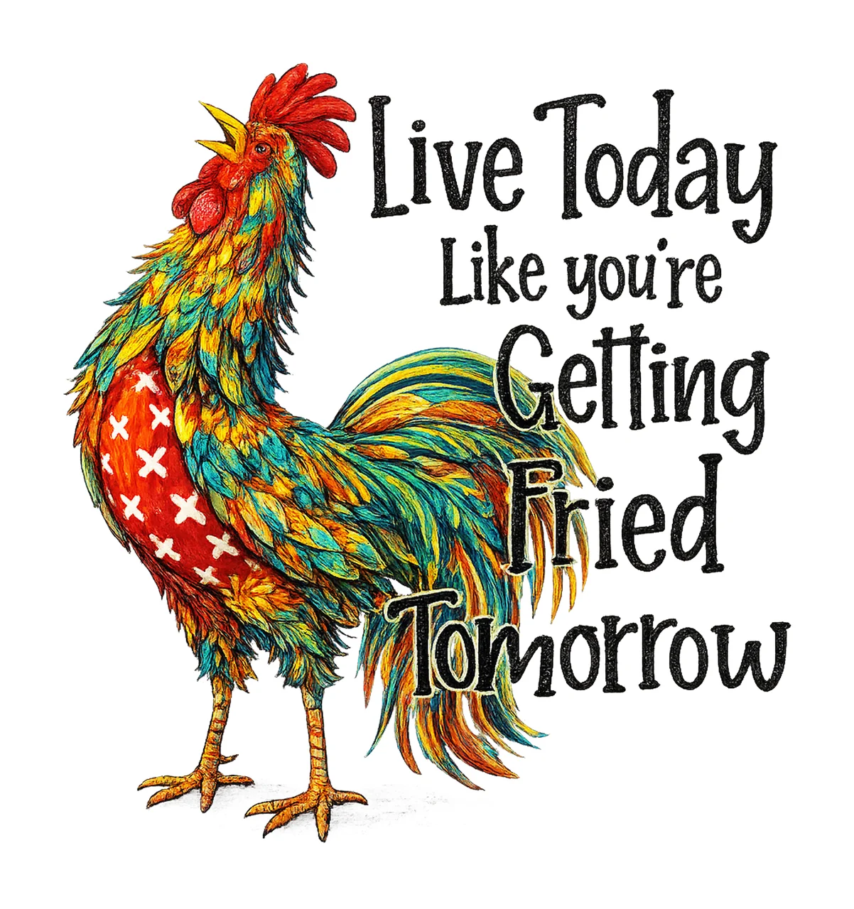 Live Today Like Fried Tomorrow Chicken Rooster Design