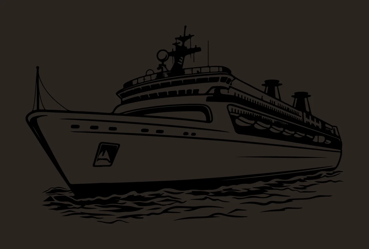 Cruise Ship Sailing On Waves antenna lifeboats line drawing contrast preview thumbnail
