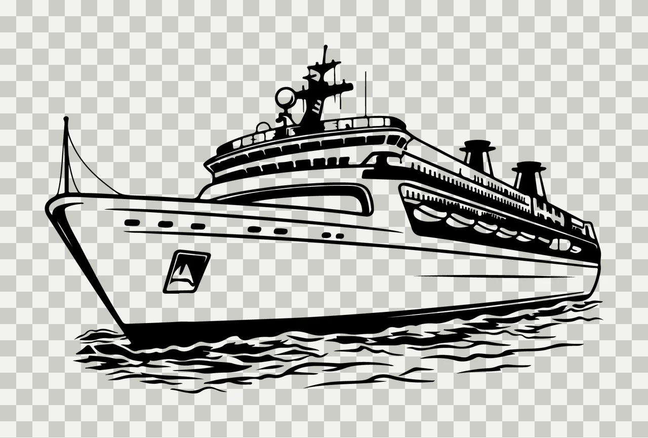 Cruise Ship Sailing On Waves antenna lifeboats line drawing transparency and detail preview thumbnail