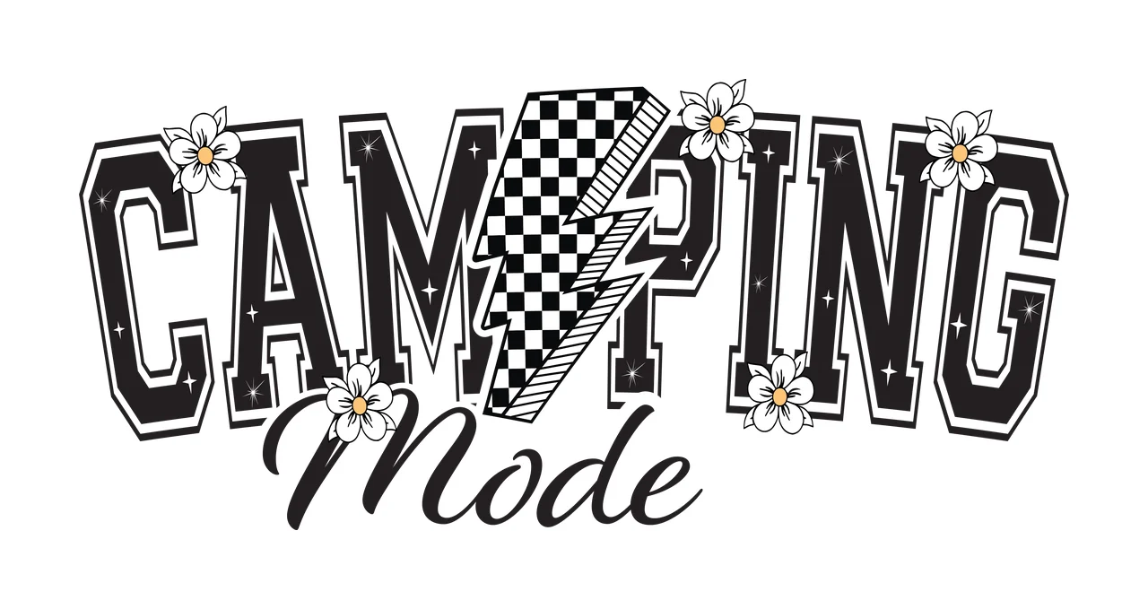 Camping Mode Typography With Lightning words bolt flowers black