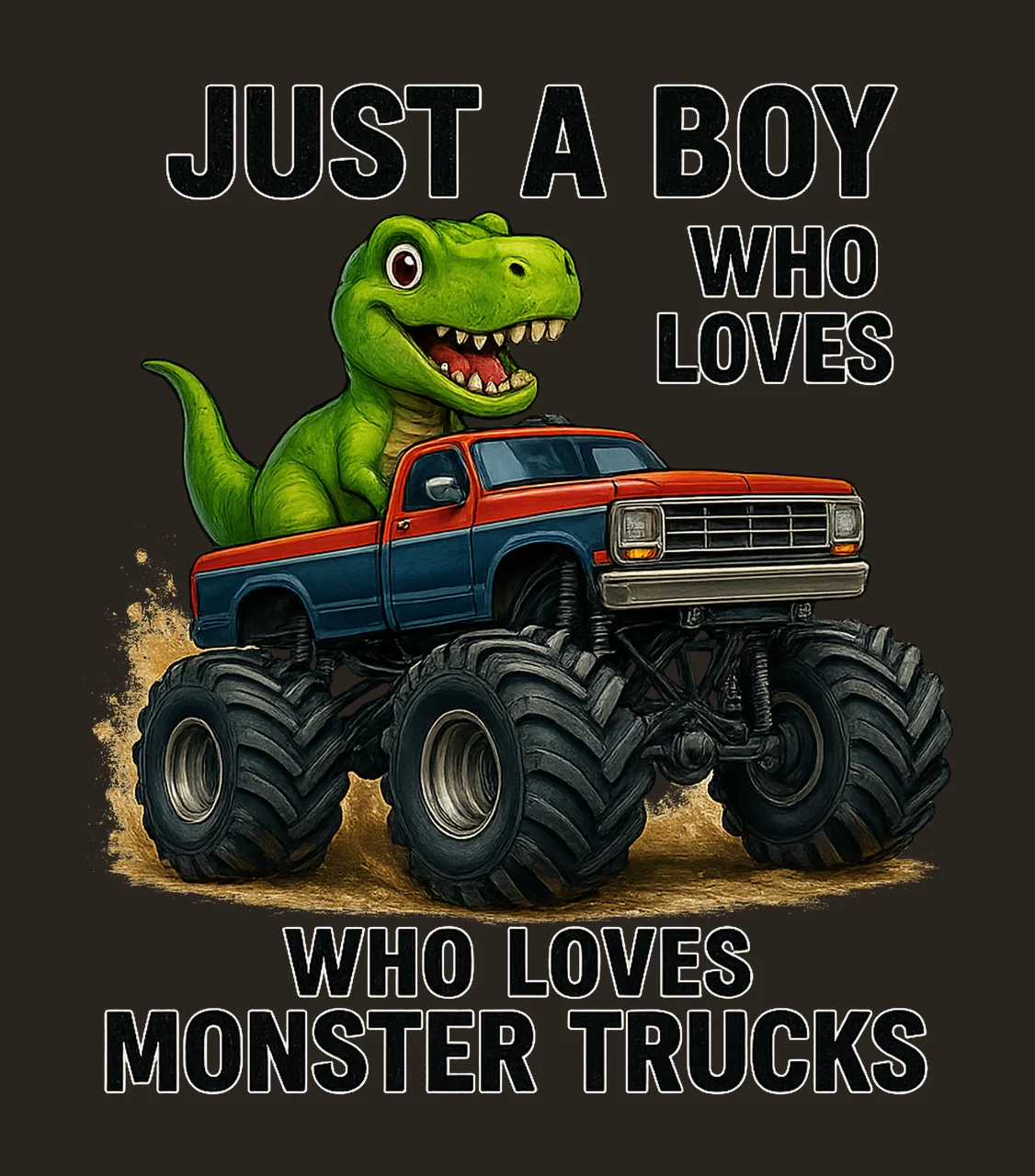 Just Boy Who Loves Monster Trucks Dinosaur Rex Watercolor contrast preview thumbnail