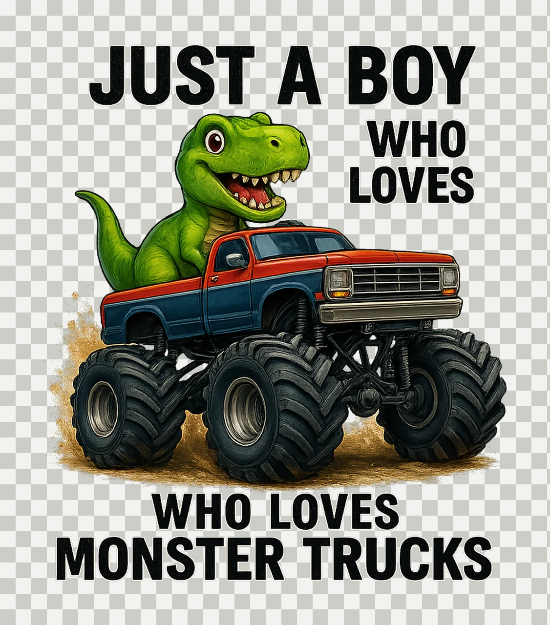 Just Boy Who Loves Monster Trucks Dinosaur Rex Watercolor transparency and detail preview thumbnail